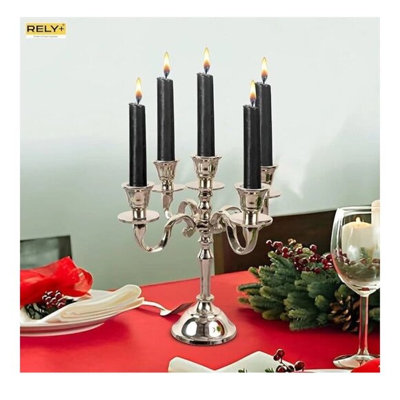 5 Arm Baby Candelabra Silver Glossy 8 Inch Taper Candle Holders - Picture 1 of 14